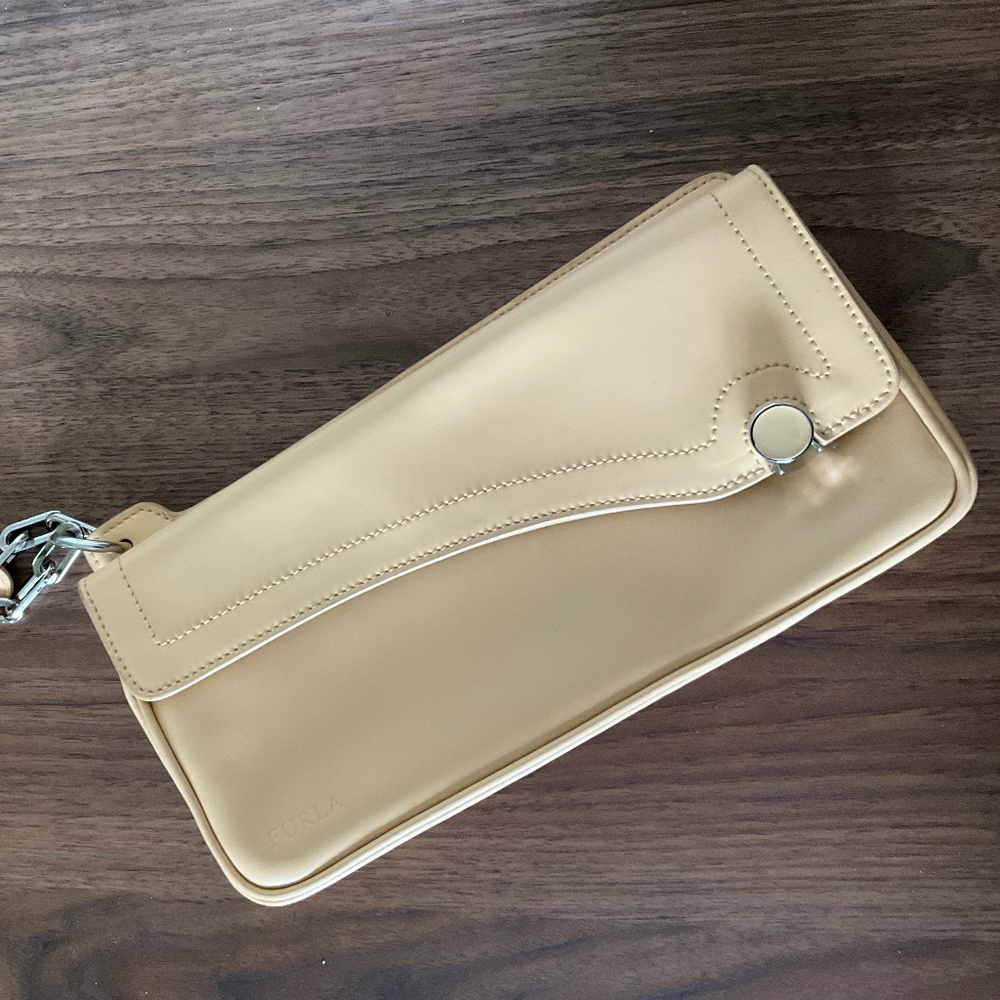 Furla one button baguette clutch bag in a cream color - made in Italy